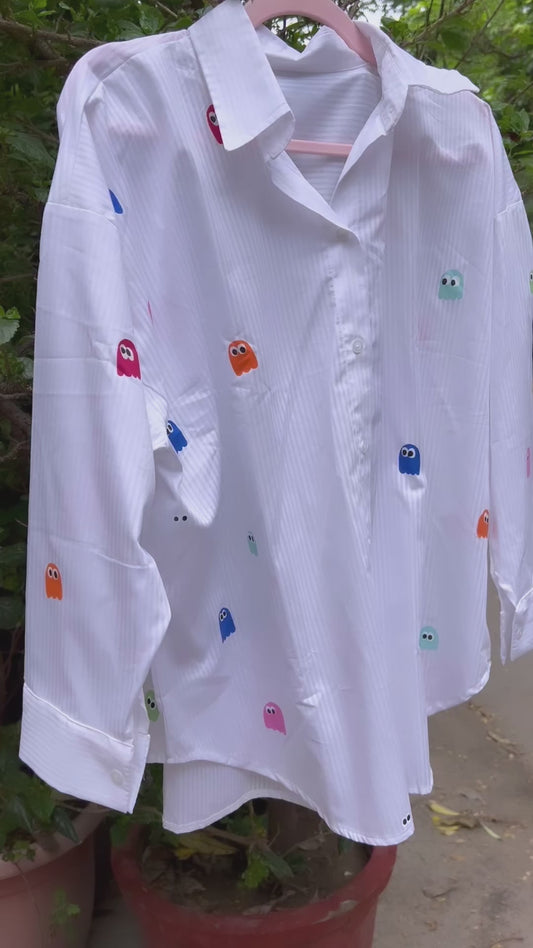 Oversize Style Shirt PacMan White